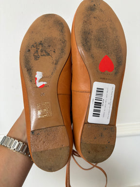 Isabel Marant Brown Leather Lace-up Ballet Flats, 36