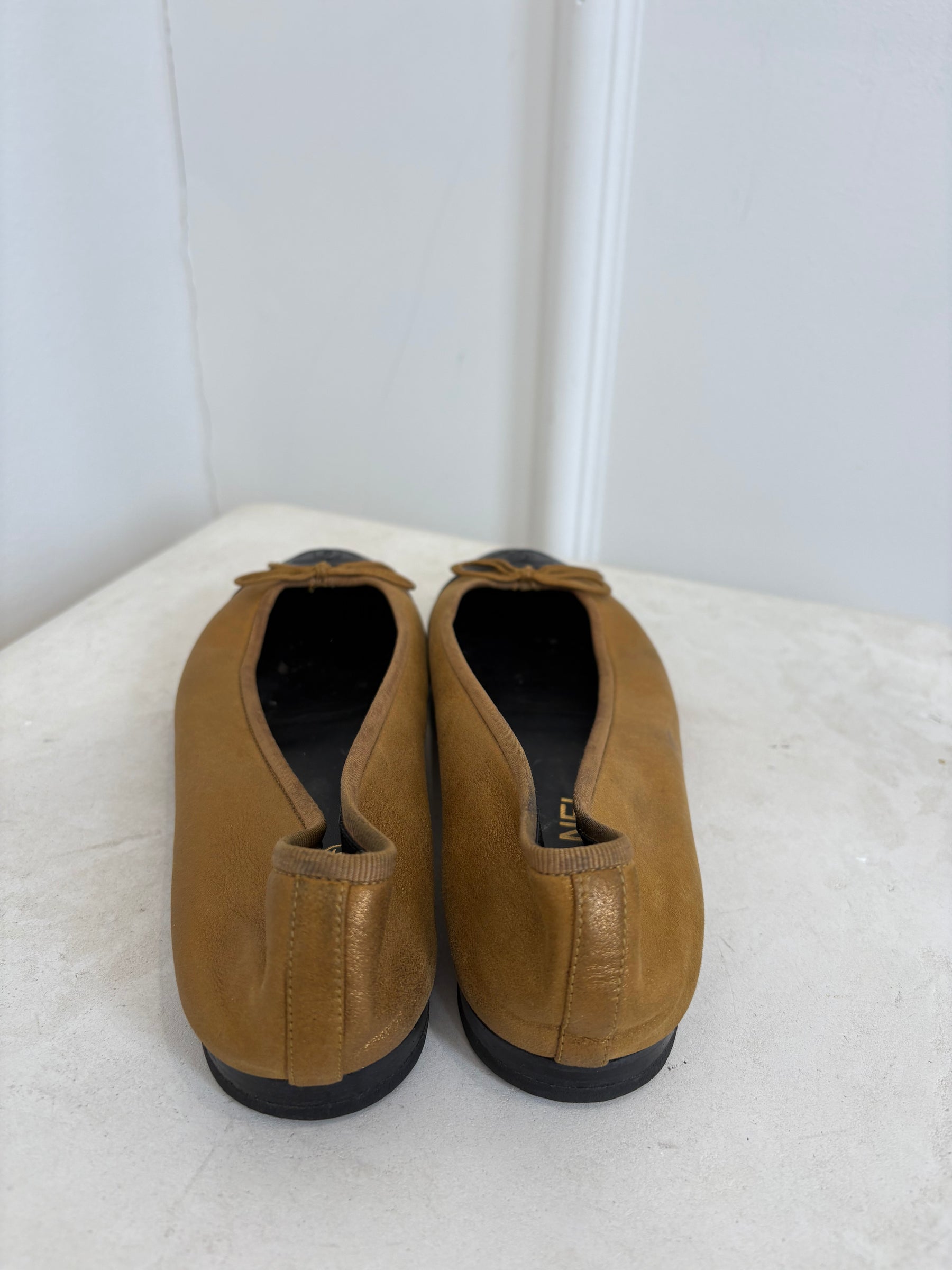 Chanel Bronze and Black Leather Ballet Flats, 38.5