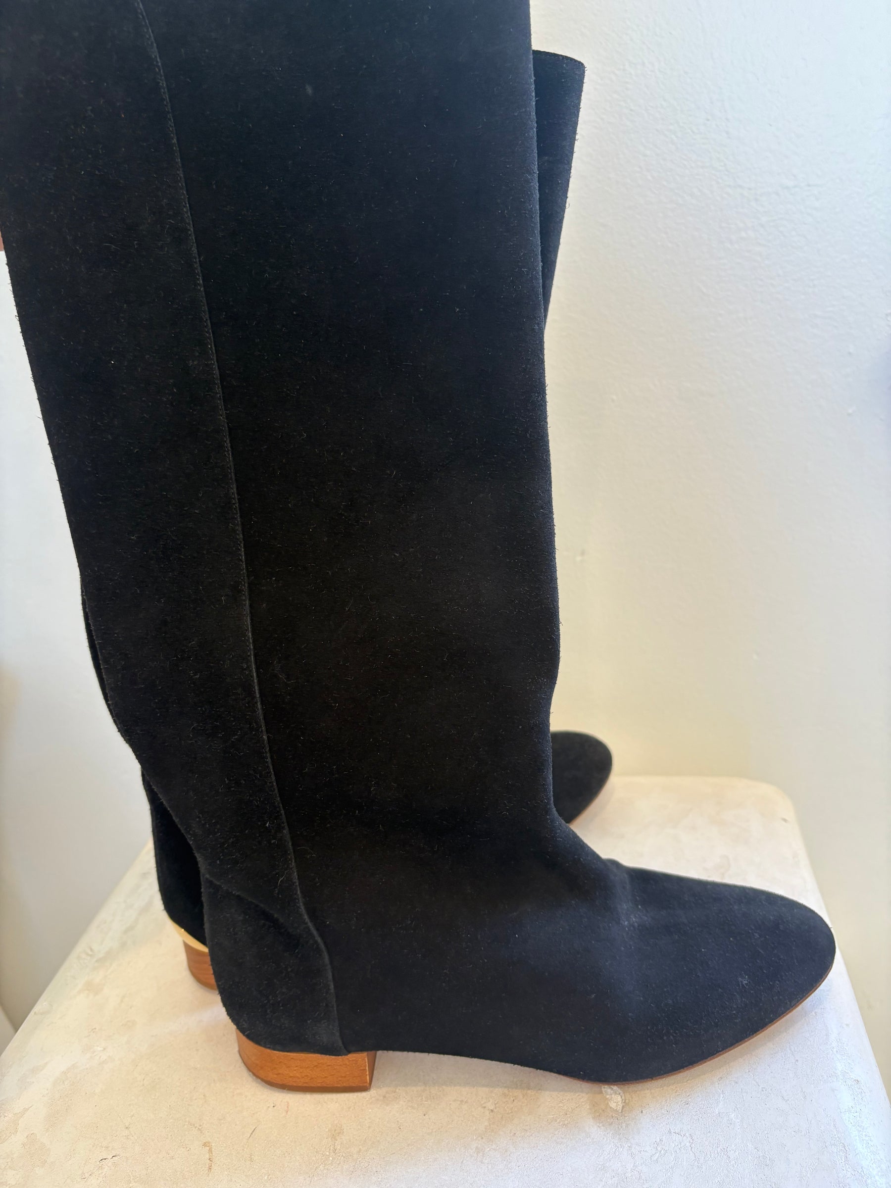 Chloé Black Suede Knee High Boots, 39.5