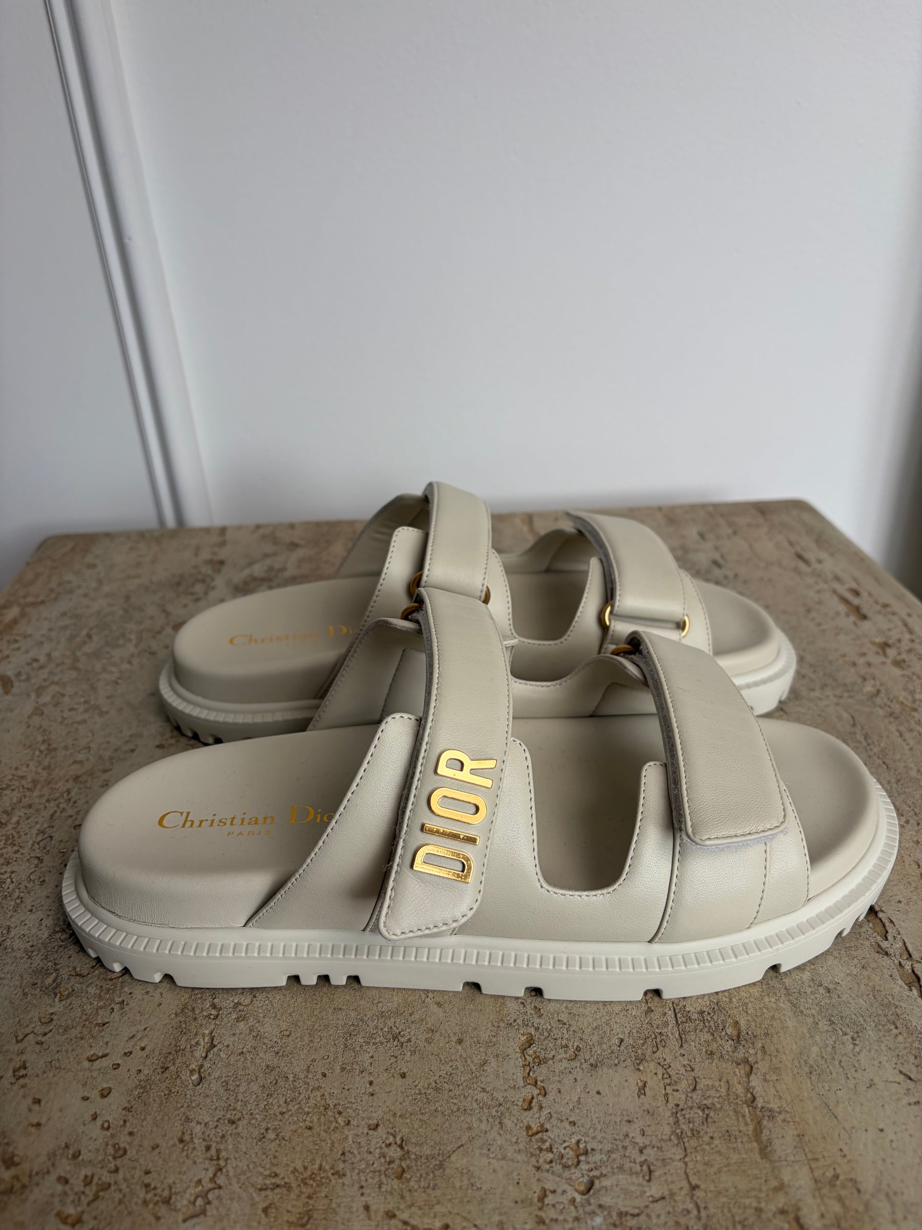 Dior Cream Leather Dioract Slides, 40