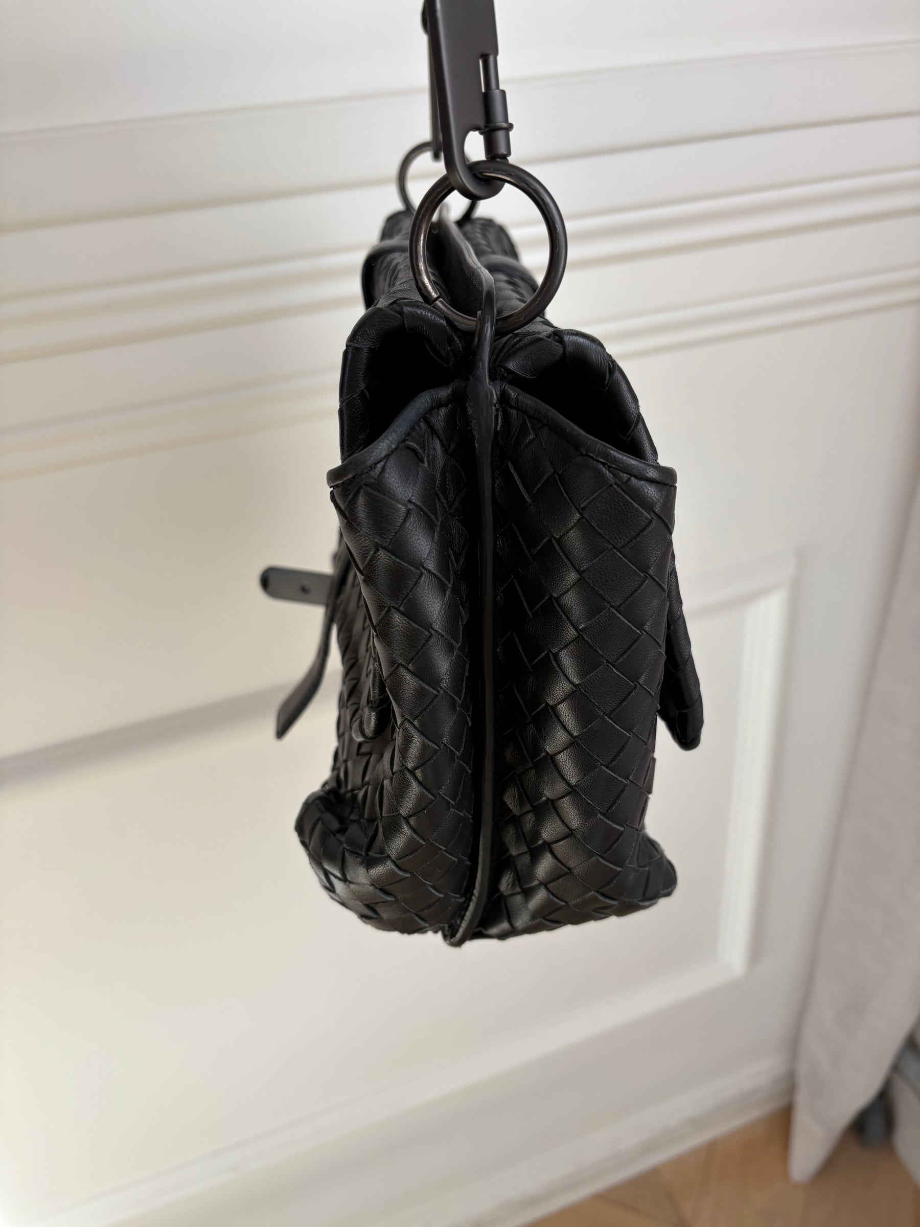 Bottega Veneta Black Intrecciato Leather Double Flap Bag
