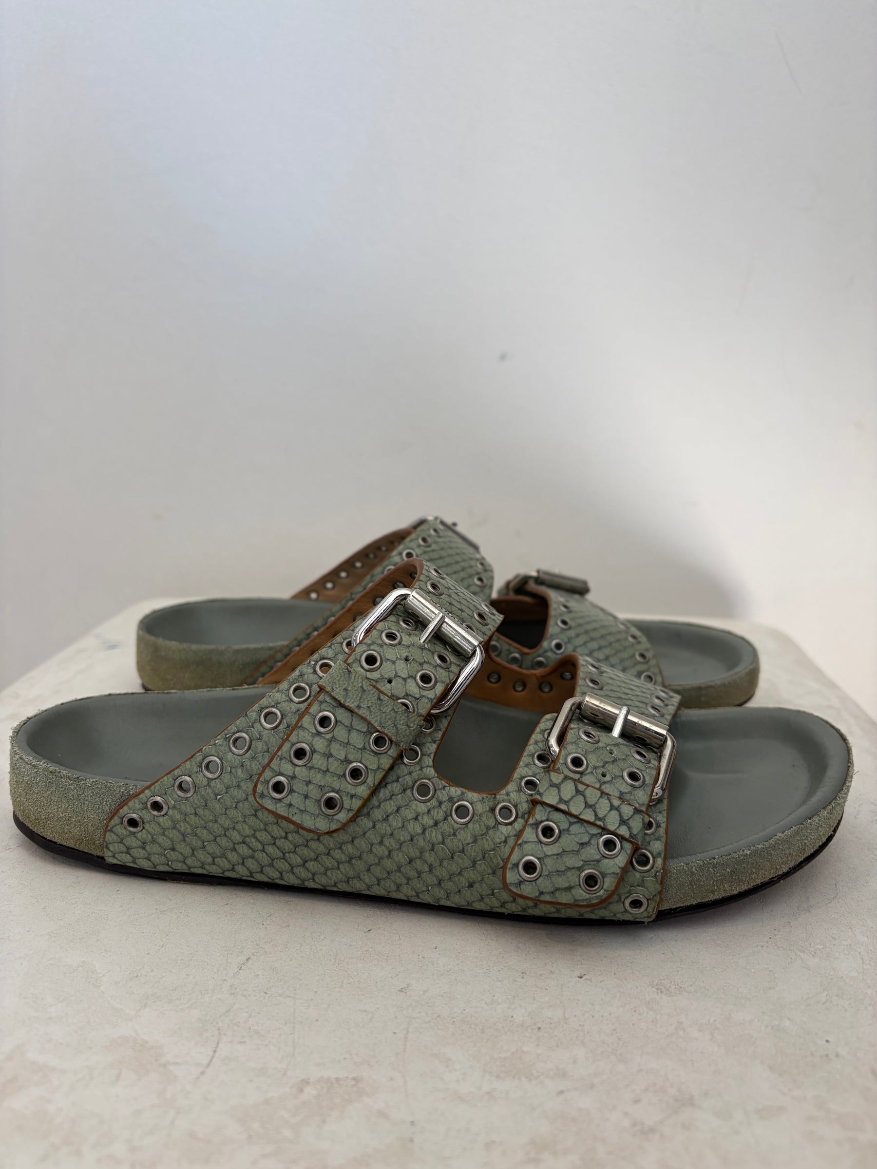 Isabel Marant Sage Python Embosses Leather Rivet Slides, 38