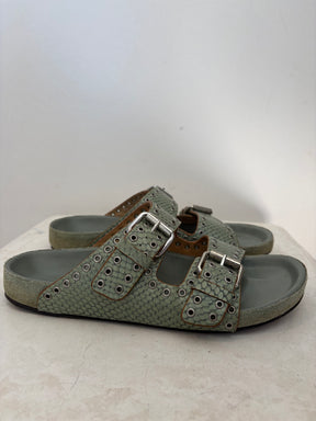 Isabel Marant Sage Python Embosses Leather Rivet Slides, 38