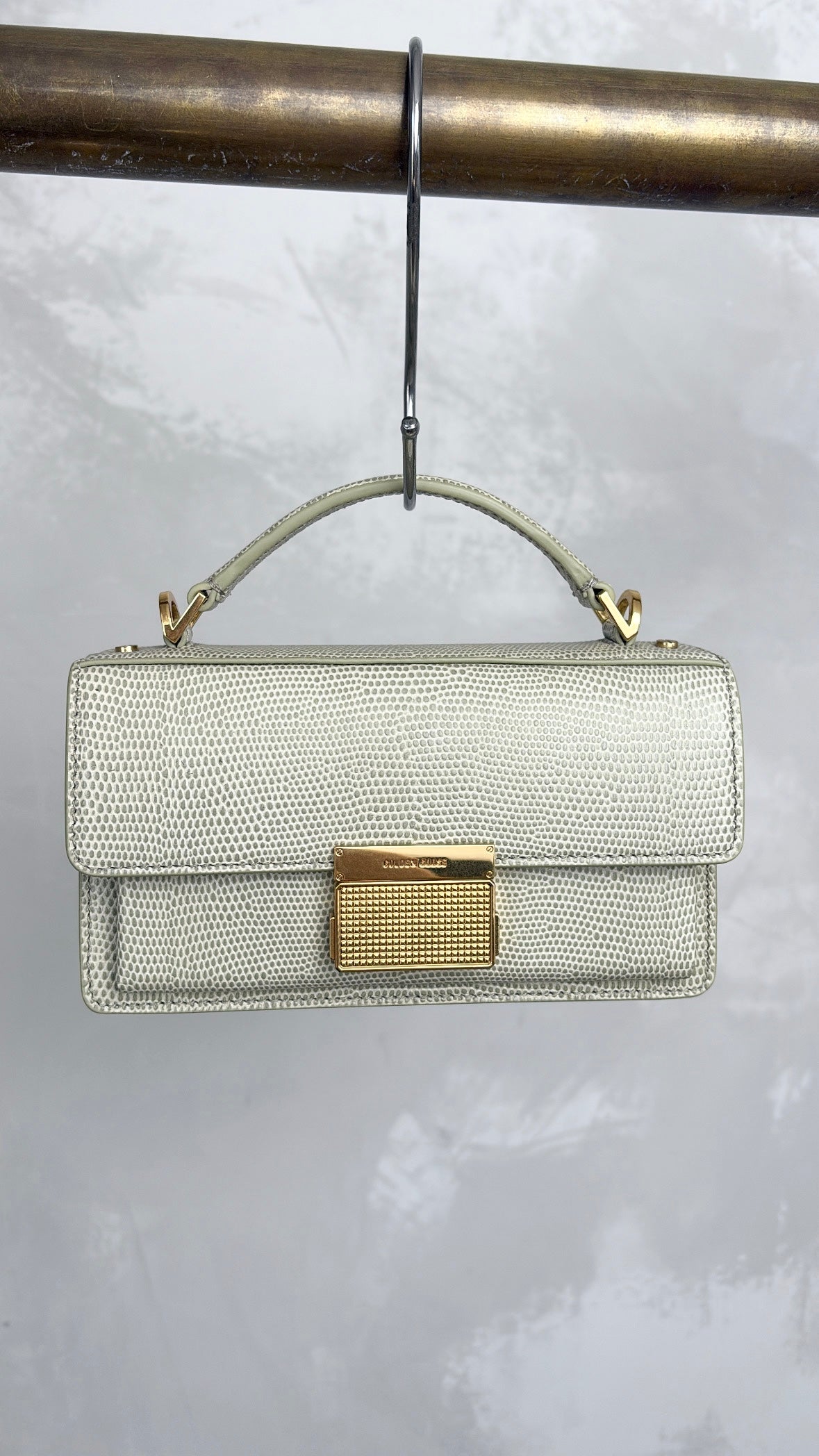 Golden Goose Sage Lizard Embossed Mini Top Handle Crossbody Bag