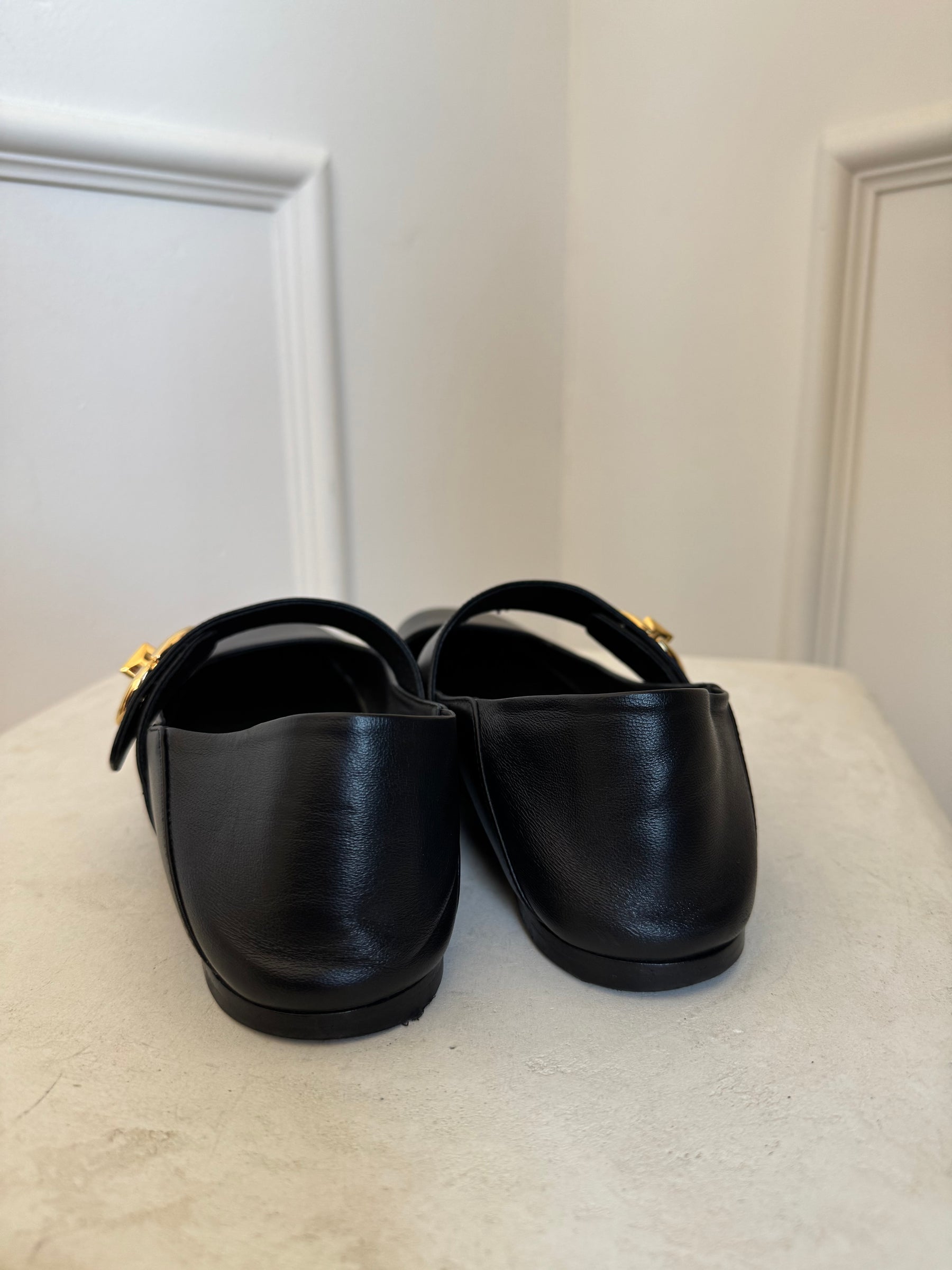 Valentino Black VLogo Locker Mary-Jane Ballerina Flats, 39
