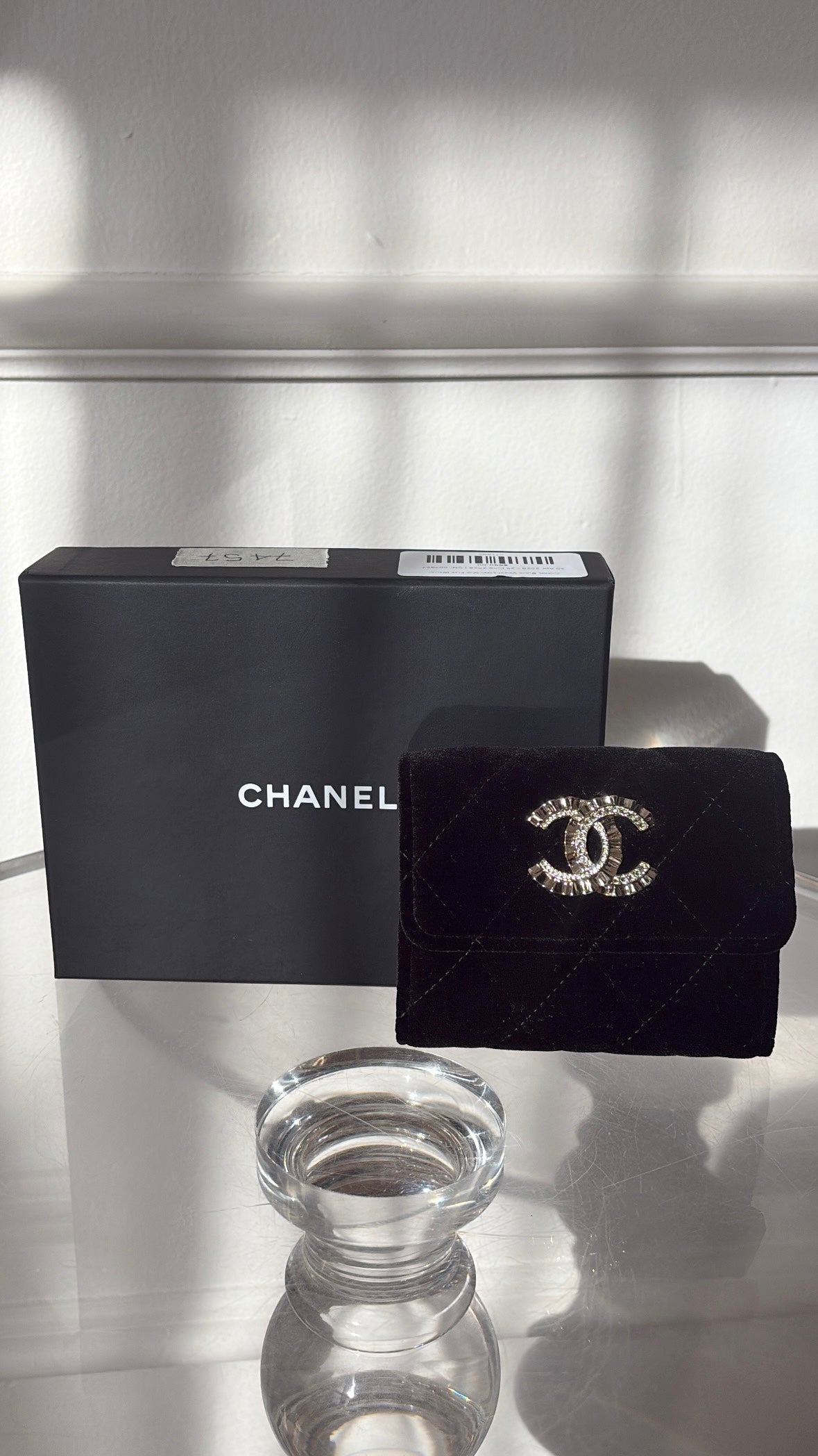 Chanel Black Velvet Logo Mini Flap Wallet