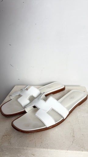 Hermès White leather Oran Sandals, 41
