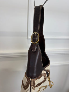 Gucci Dark Brown Leather and Canvas Horsebit Print Jackie