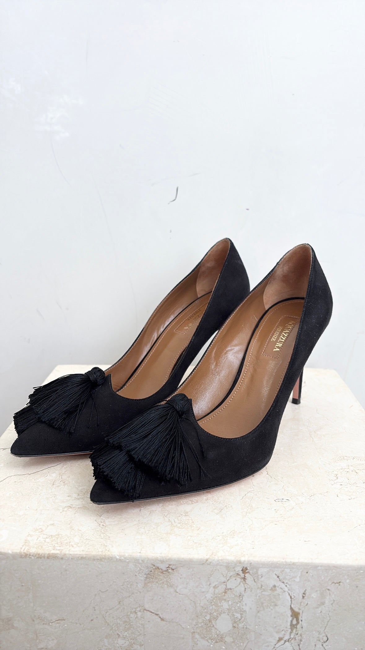 Aquazzura Black Suede Tassel Pump, 38