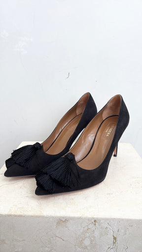 Aquazzura Black Suede Tassel Pump, 38