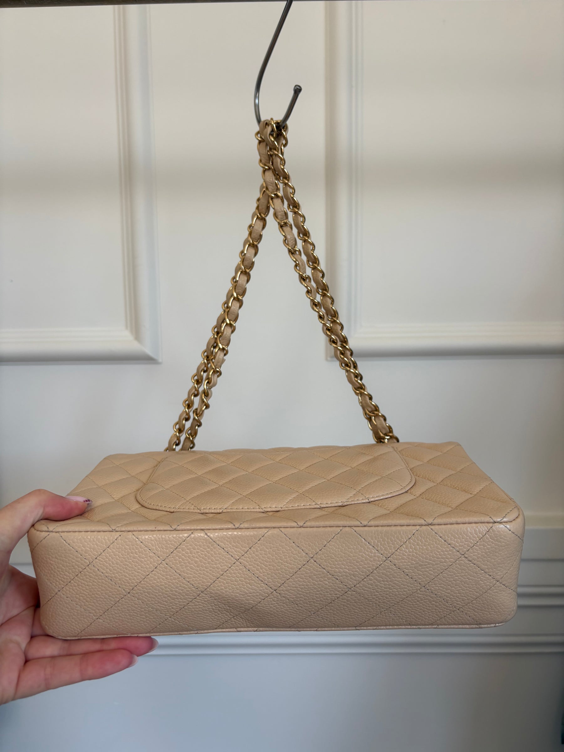 Chanel Beige Caviar Leather Medium Classic Flap Bag
