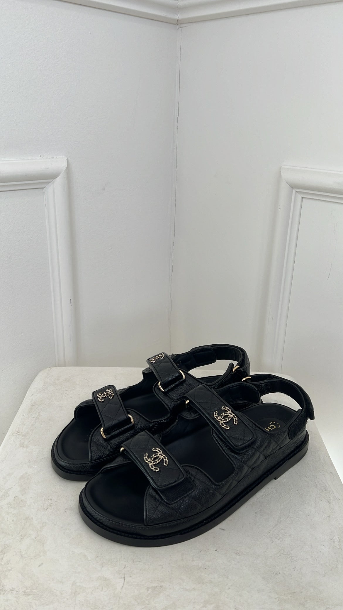 Chanel Black Quilted Leather Dad Sandals, 39C