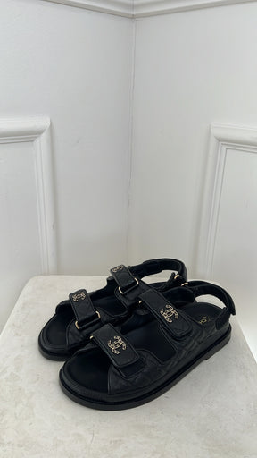 Chanel Black Quilted Leather Dad Sandals, 39C