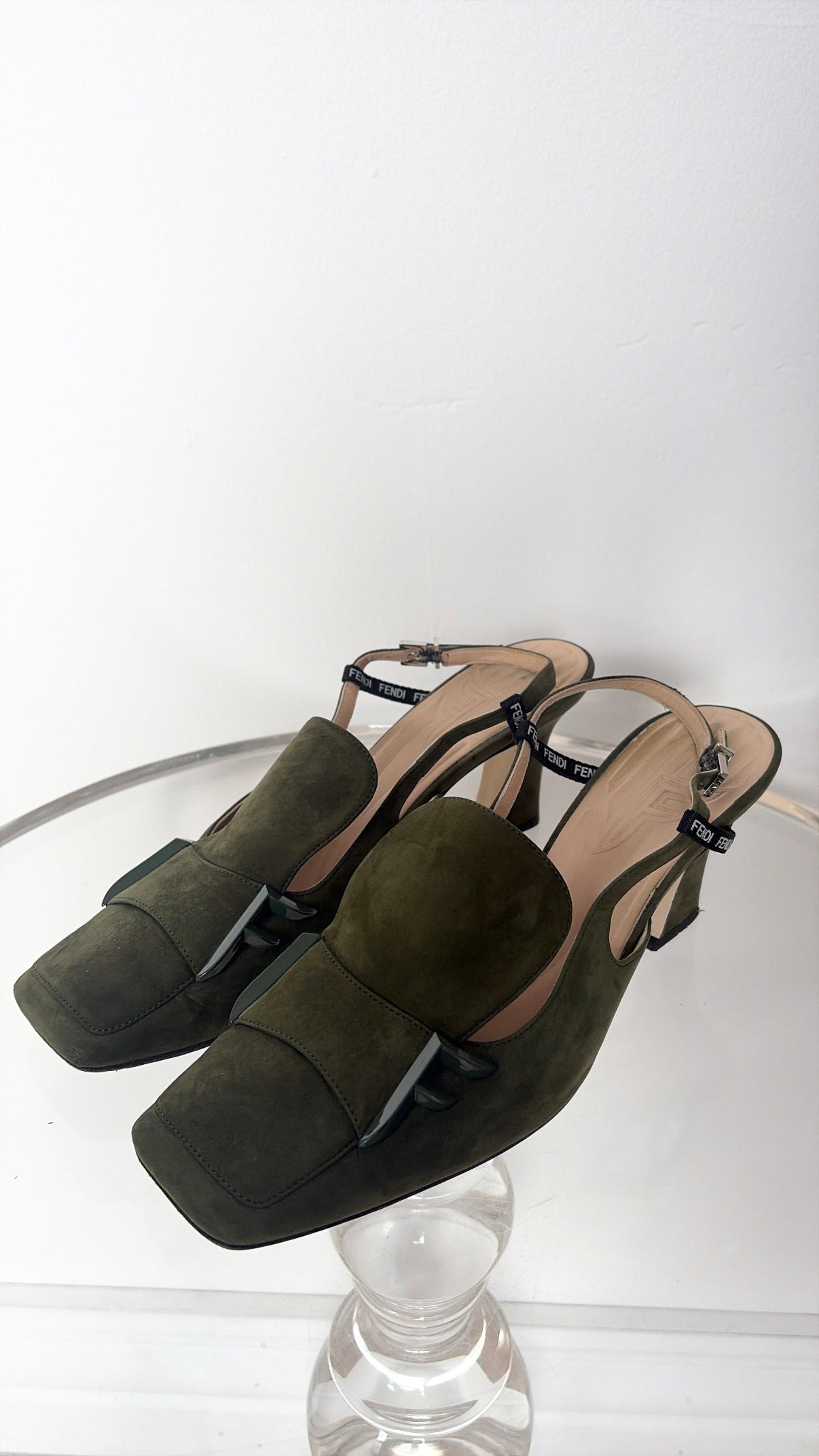 Fendi Green Suede Square Toe Slingbacks, 40