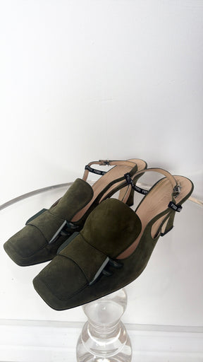 Fendi Green Suede Square Toe Slingbacks, 40