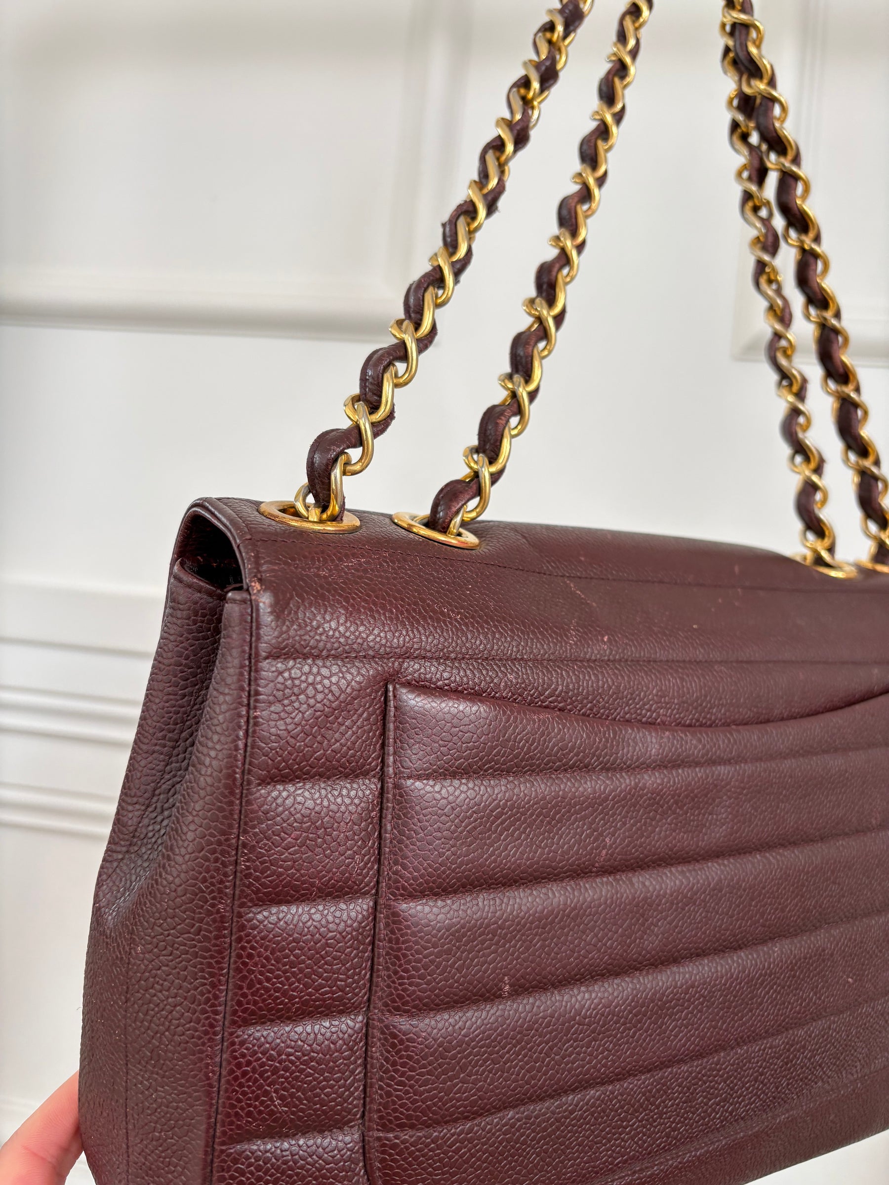 Chanel Vintage Burgundy Flab Bag With Horizontal Quilting