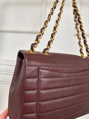 Chanel Vintage Burgundy Flab Bag With Horizontal Quilting