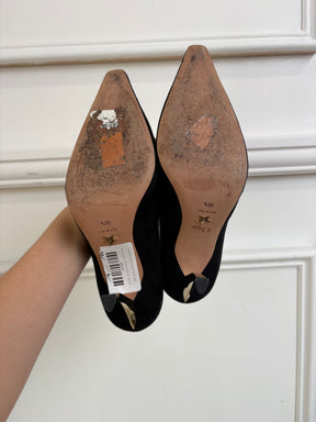 Dior Black Suede Gold Heel Pumps, 38.5