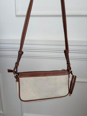 Balmain Tan Leather and Canvas Logo Crossbody bag