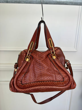 Chloé Chestnut Python and Leather Paraty Tote Bag