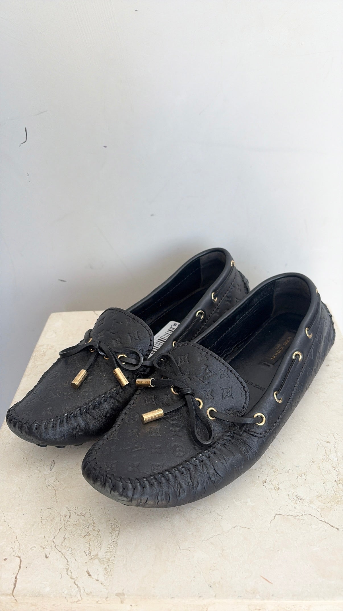 Louis Vuitton Black Monogram Empreinte Leather Gloria Loafers, 38.5