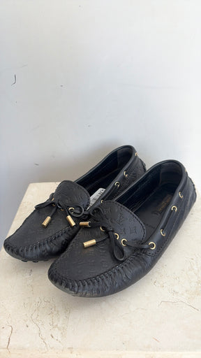 Louis Vuitton Black Monogram Empreinte Leather Gloria Loafers, 38.5