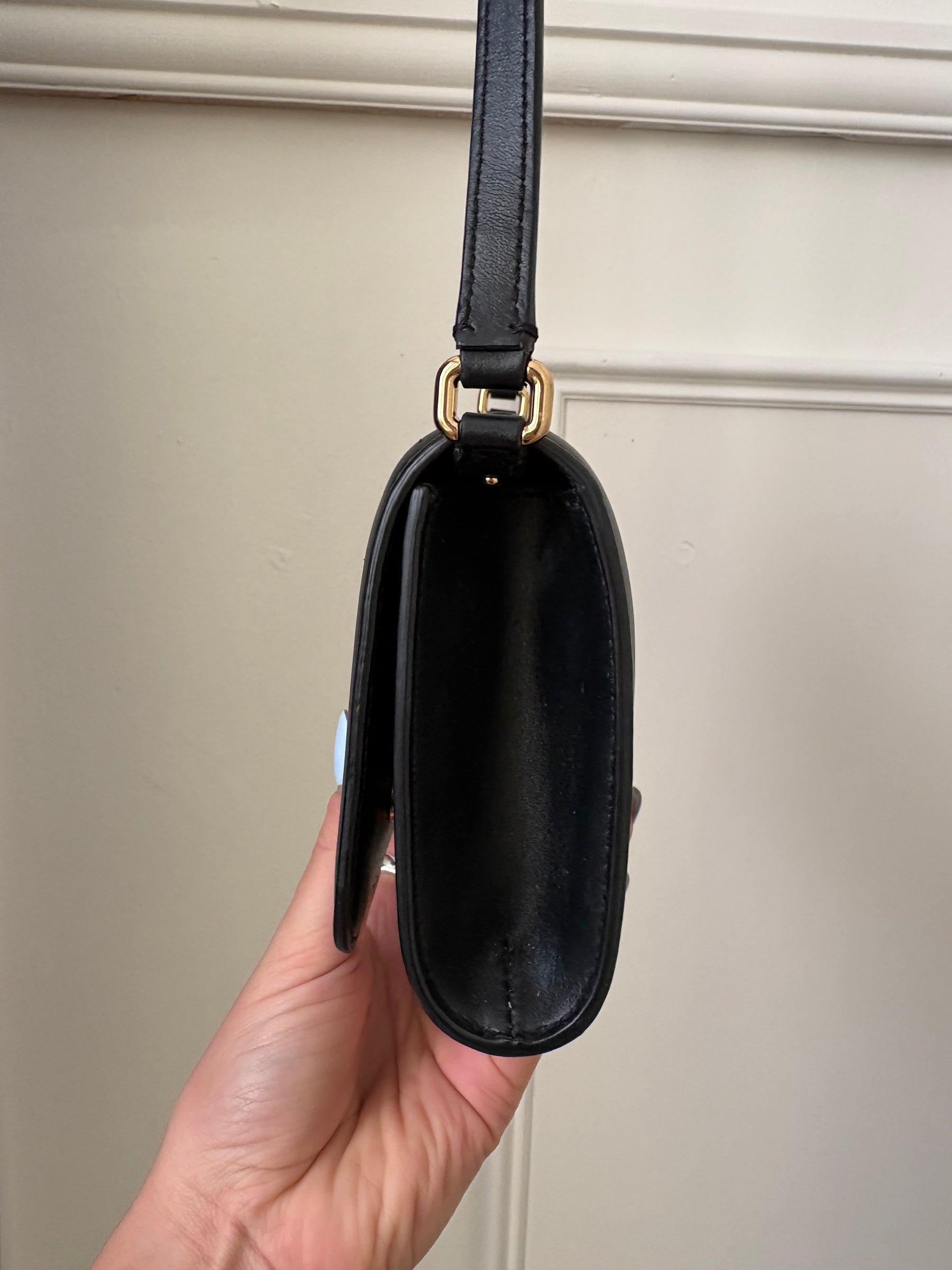 Dolce & Gabbana Black Leather Gold Logo Crossbody Bag
