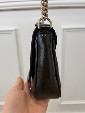 Gucci Black Patent Crinkled Soho Chain Flap bag