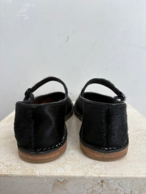 Hereu Black Pony Hair Mary Jane Flats, 37
