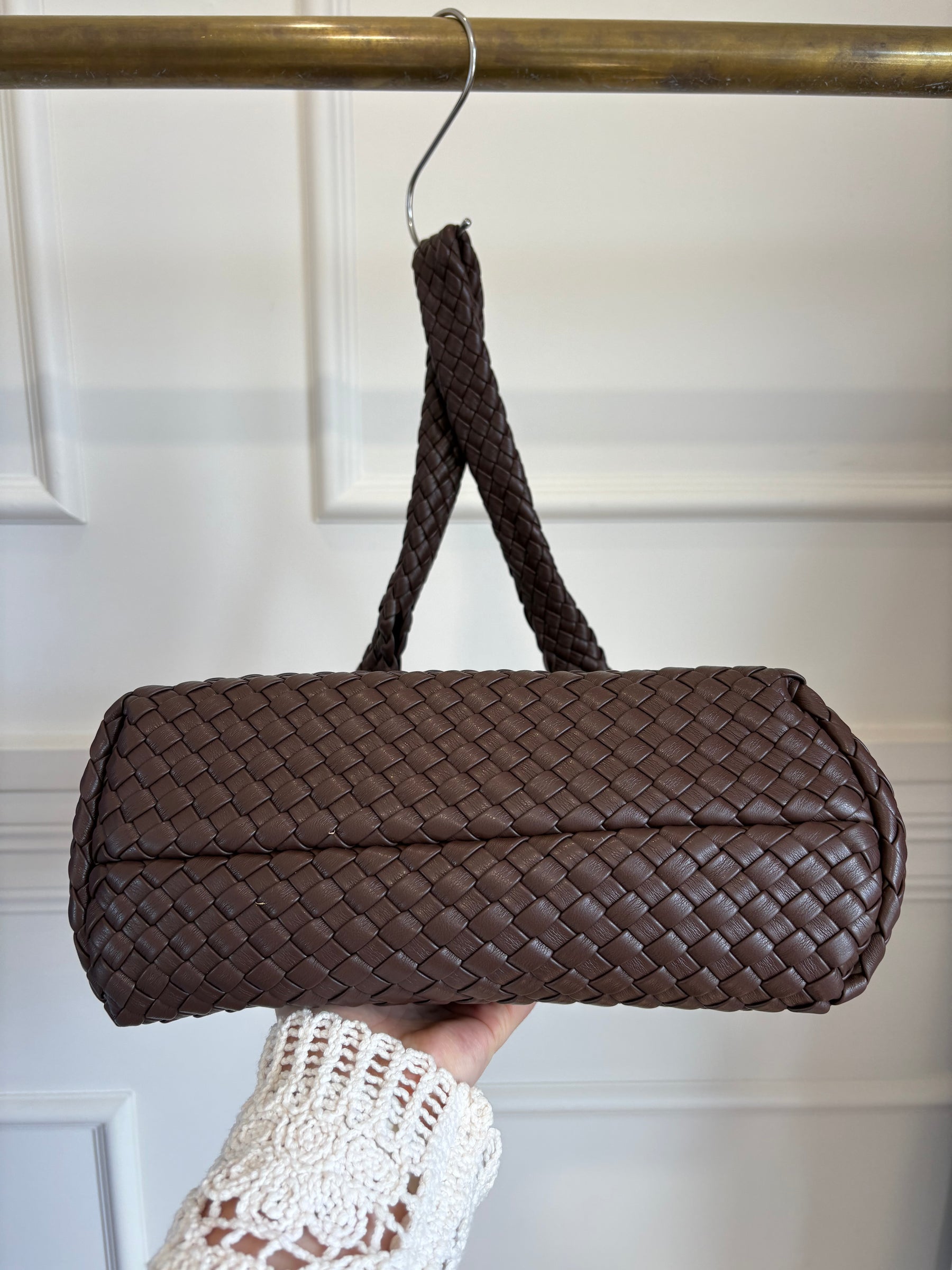 Rylan Brown Woven Shoulder Bag with pouch