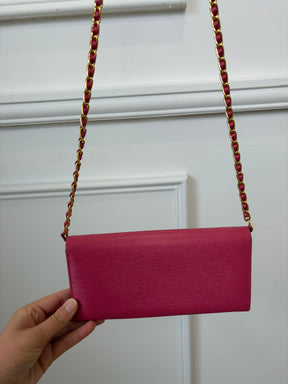 Prada Pink Grained Leather Wallet on Chain