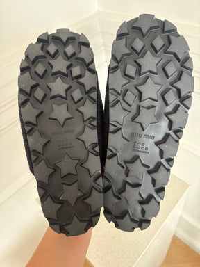 Miu Miu Black Crochet with White Knit Logo Slides, 40