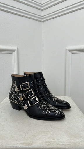 Chloé Black Leather and Silver Studded Susannah, 37.5