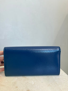 Chanel Purple Grained Patent Leather Flap Logo Wallet