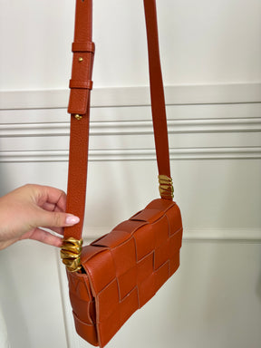 Bottega Veneta Terracotta Leather Woven Charm Cassette Bag