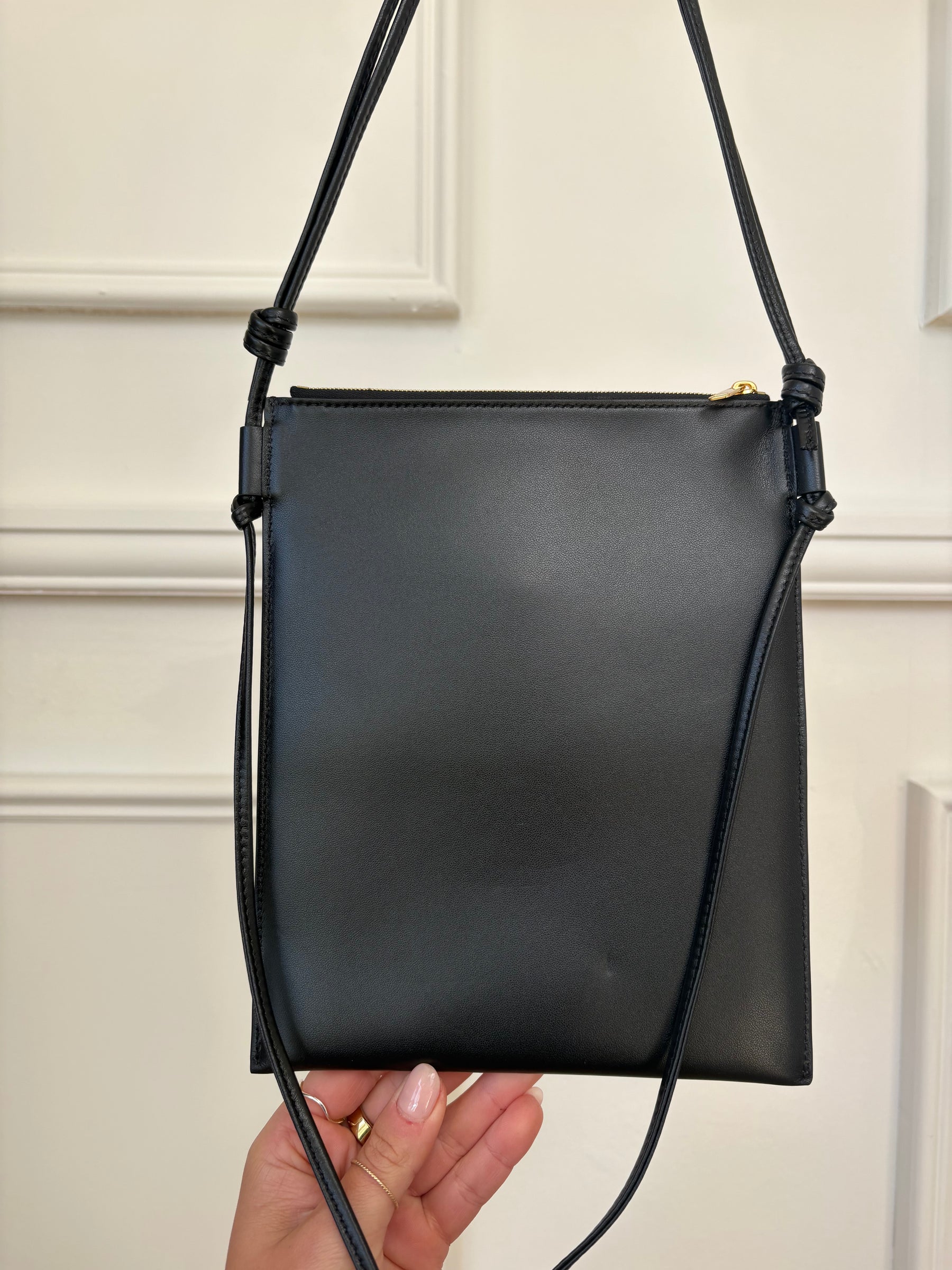 Celine Black Leather 'Sharp' Logo Shoulder Pouch