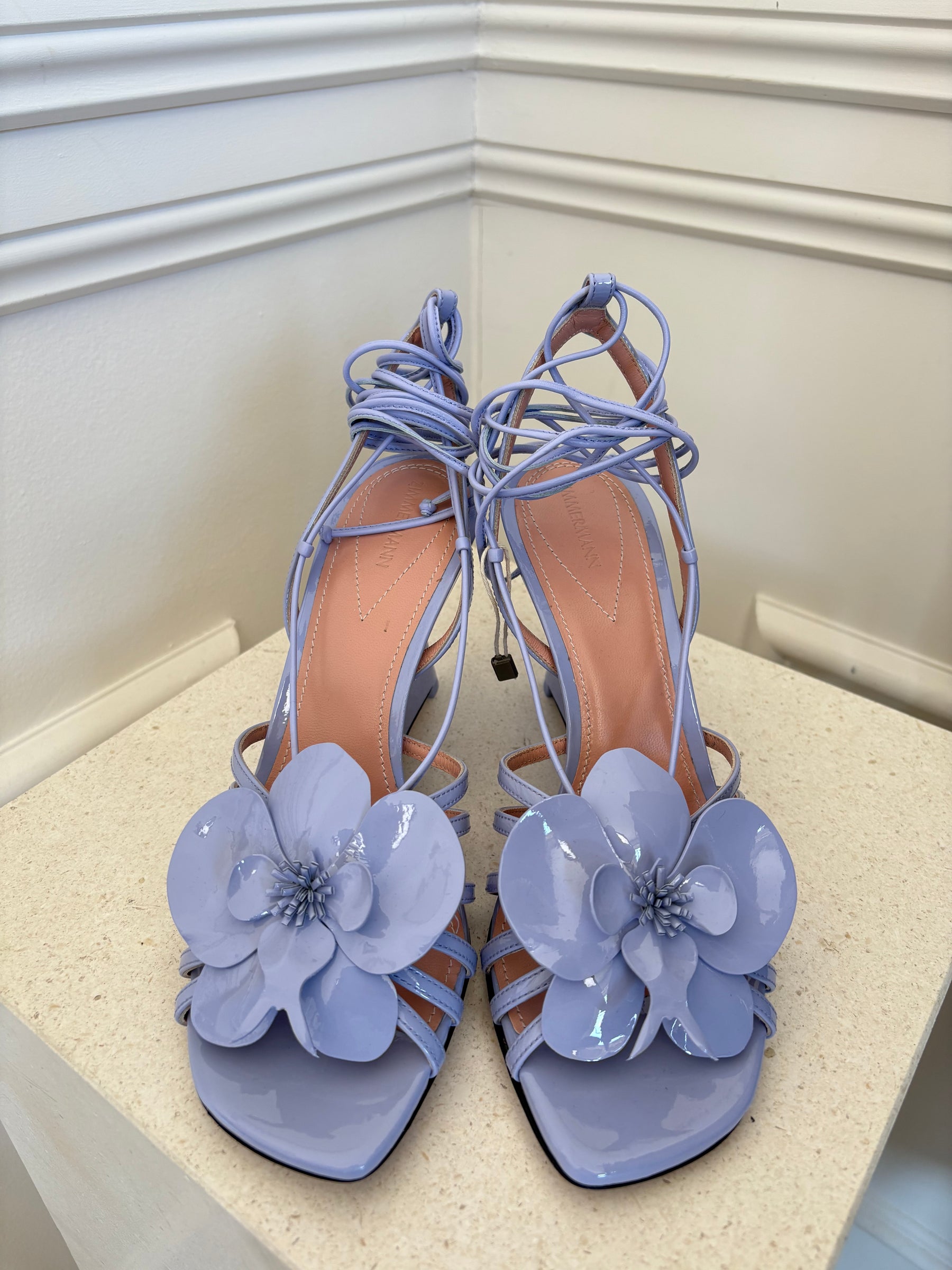 Zimmermann Purple Patent Leather Floral Strappy Wedge, 38