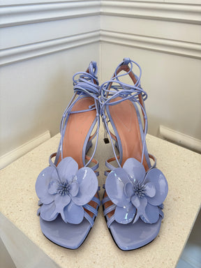 Zimmermann Purple Patent Leather Floral Strappy Wedge, 38