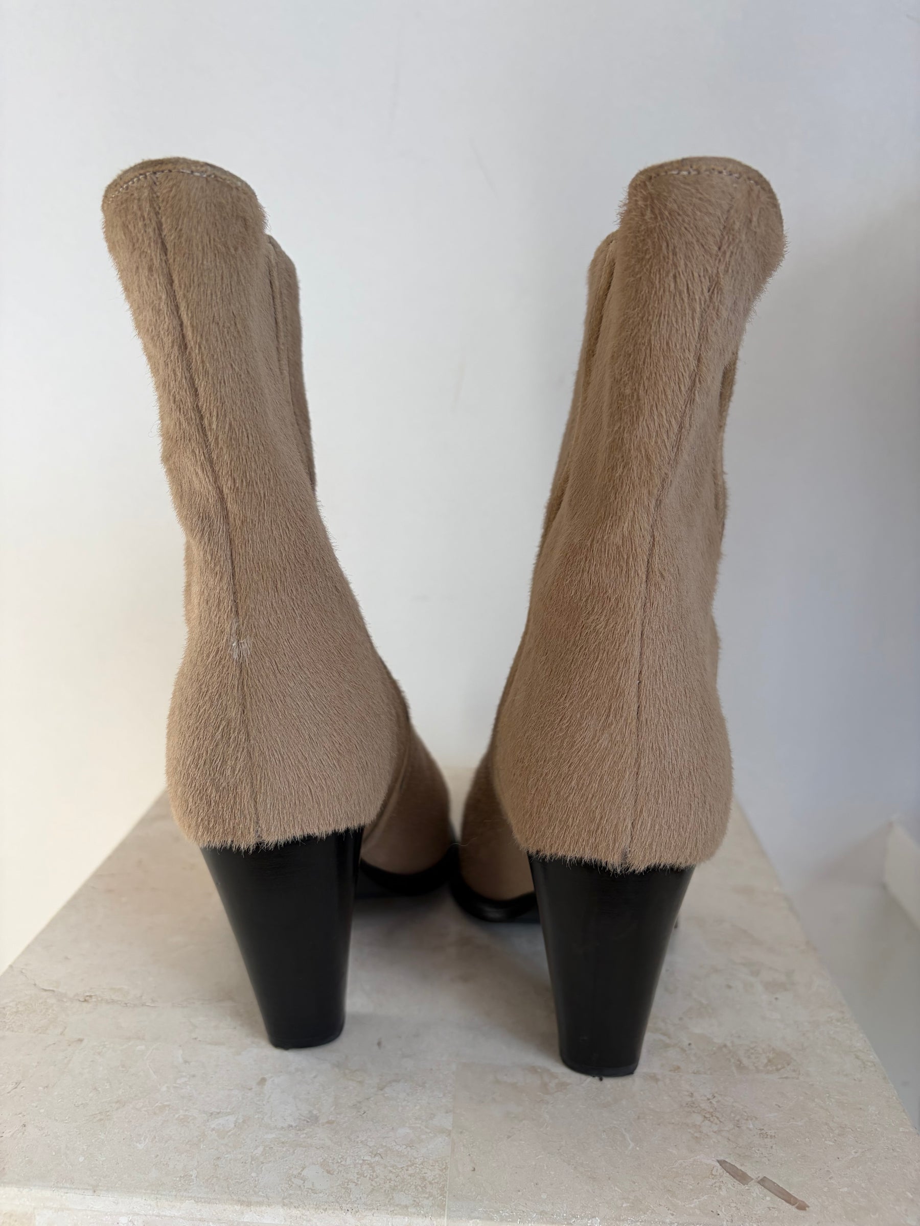 Scarosso Beige Ponyhair Ankle Boots, 38.5