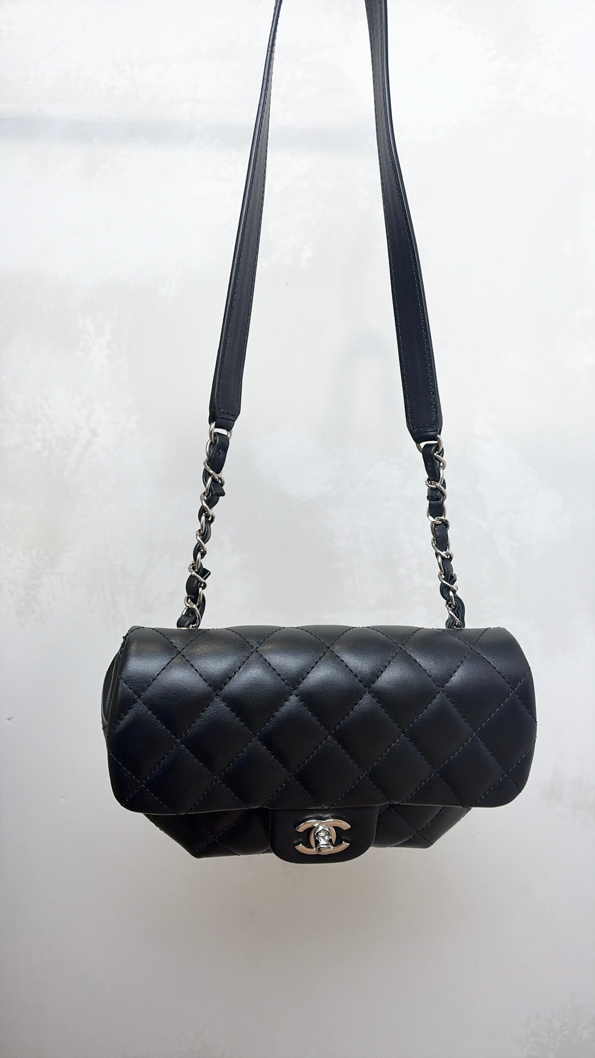 Chanel Unifrom Black Lambskin Leather Waist Bag