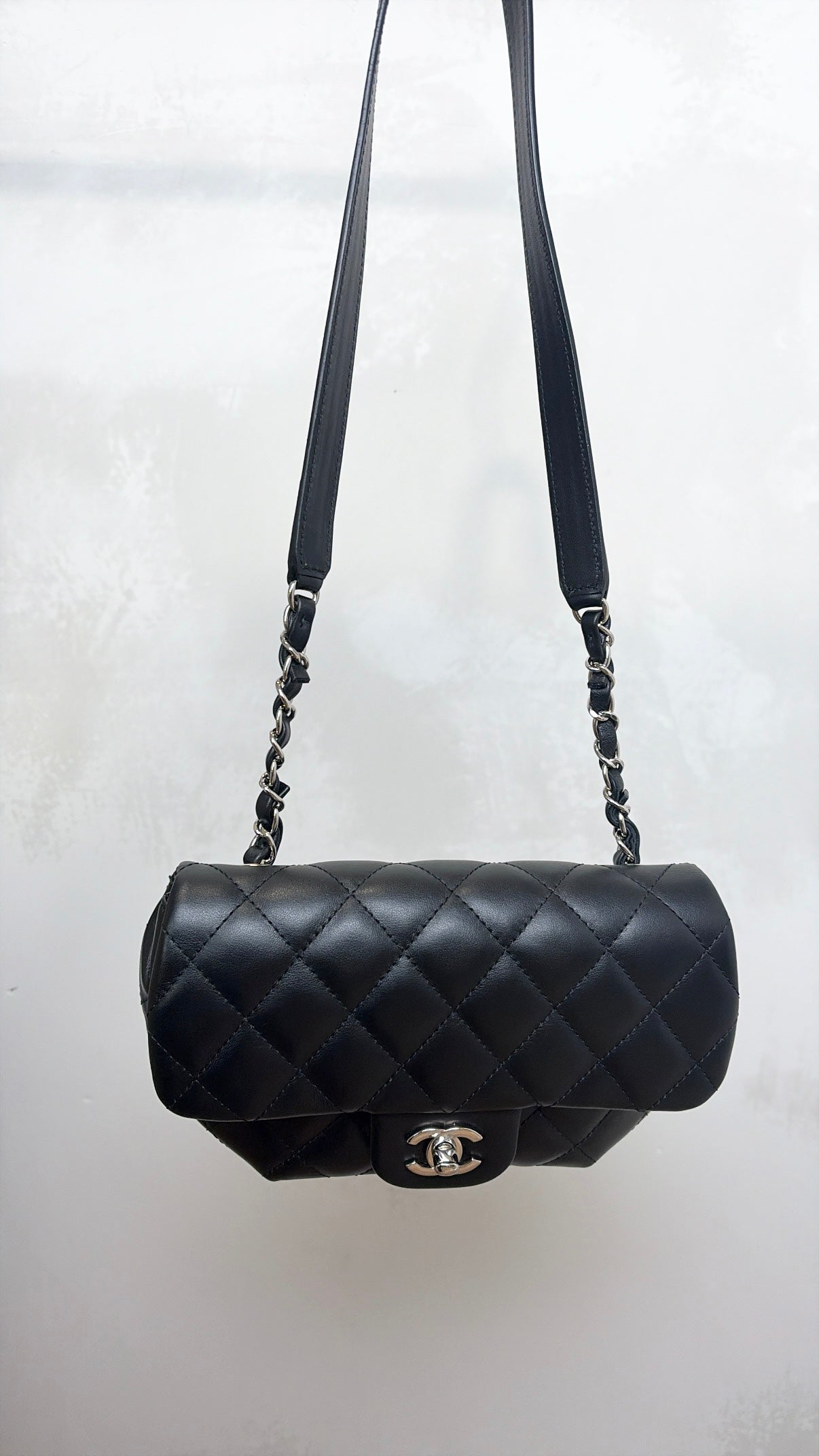 Chanel Unifrom Black Lambskin Leather Waist Bag