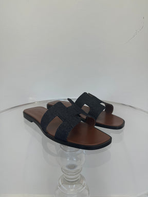 Hermès Denim Bleu Oran Sandals, 37.5