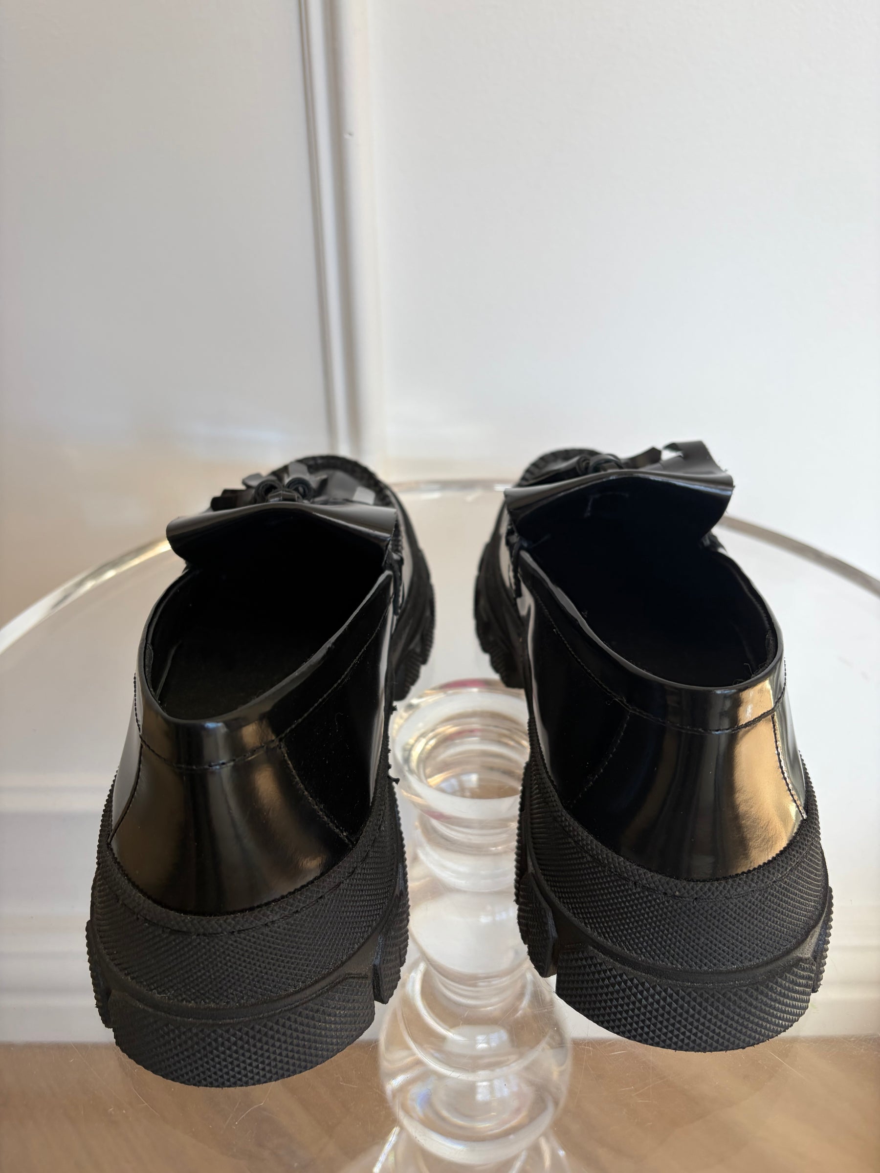 Weekend Max Mara Black Leather Chunky Tassel Loafers, 39