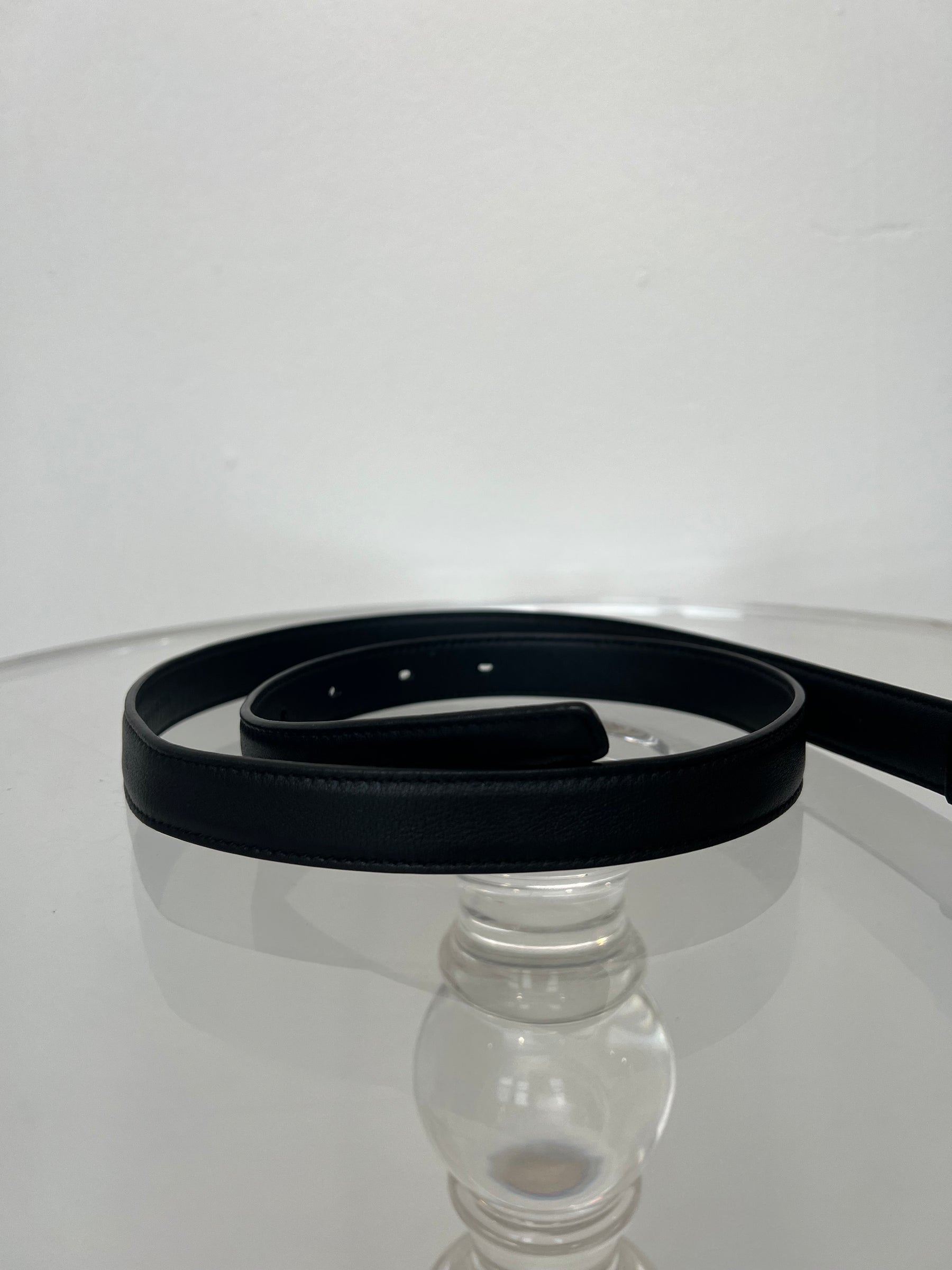 Saint laurent Black Leather Narrow Belt Gold Tone Buckle, 75