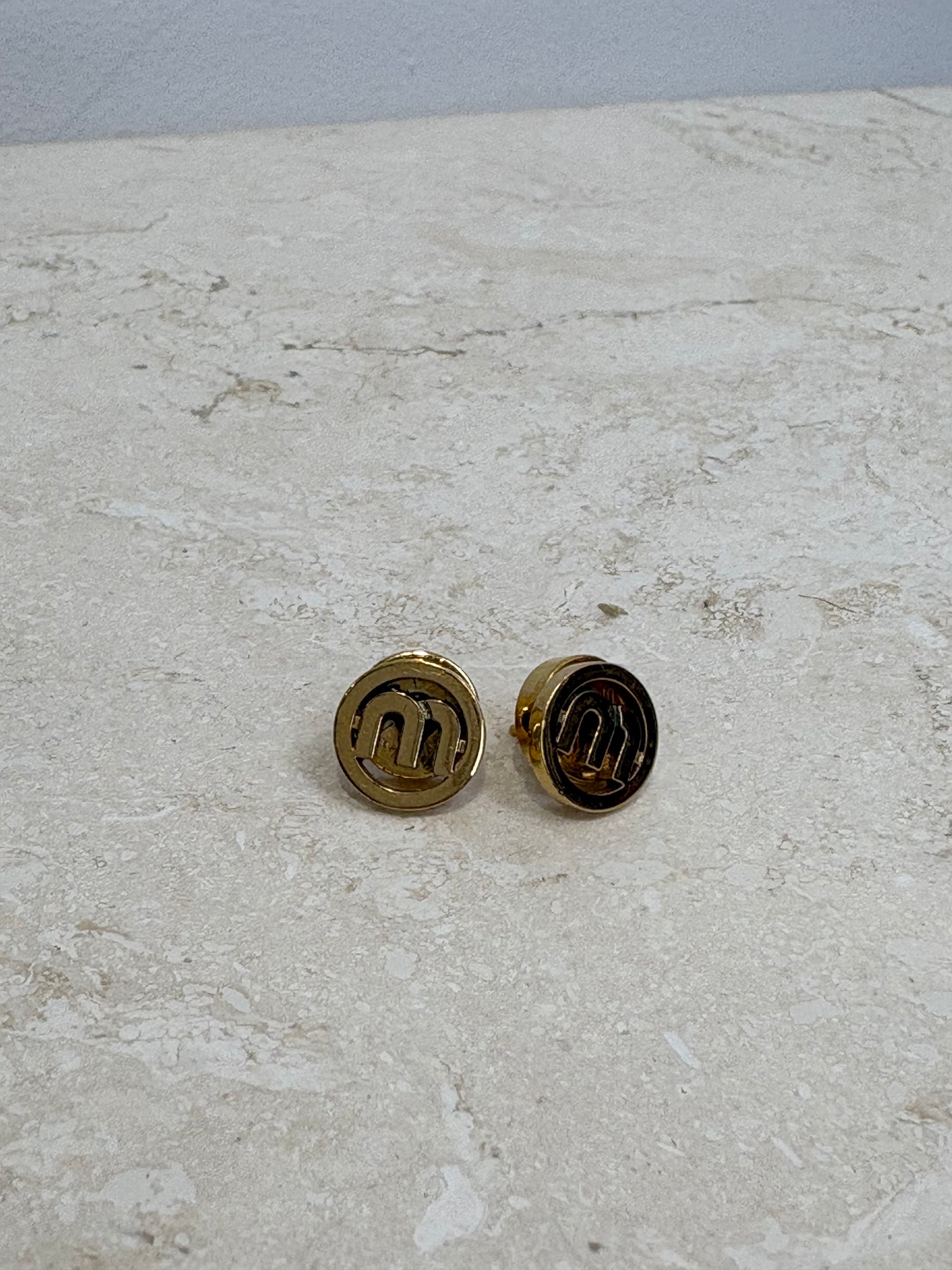 Miu Miu Gold Tone M Logo Earrings