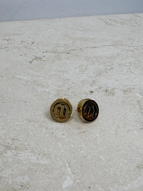 Miu Miu Gold Tone M Logo Earrings