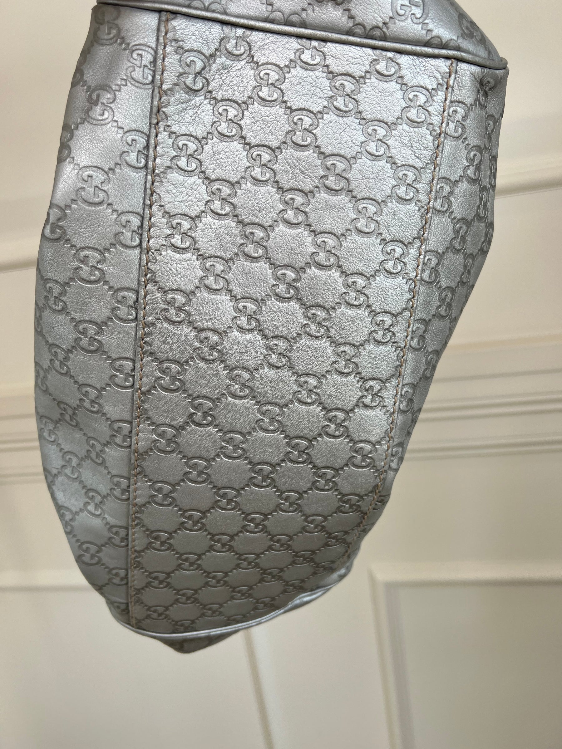 Gucci Silver Monogram Shoulder Bag