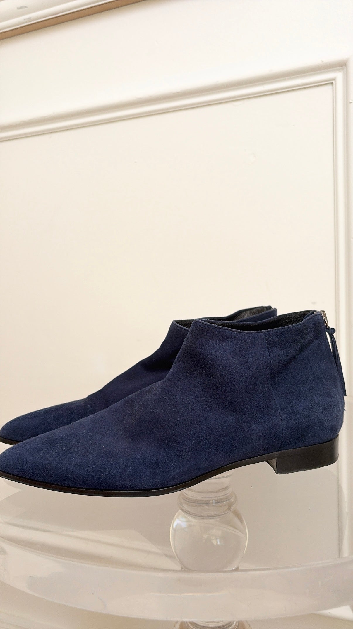 Miu Miu Navy Suede Pointed Ankle Boots, 37