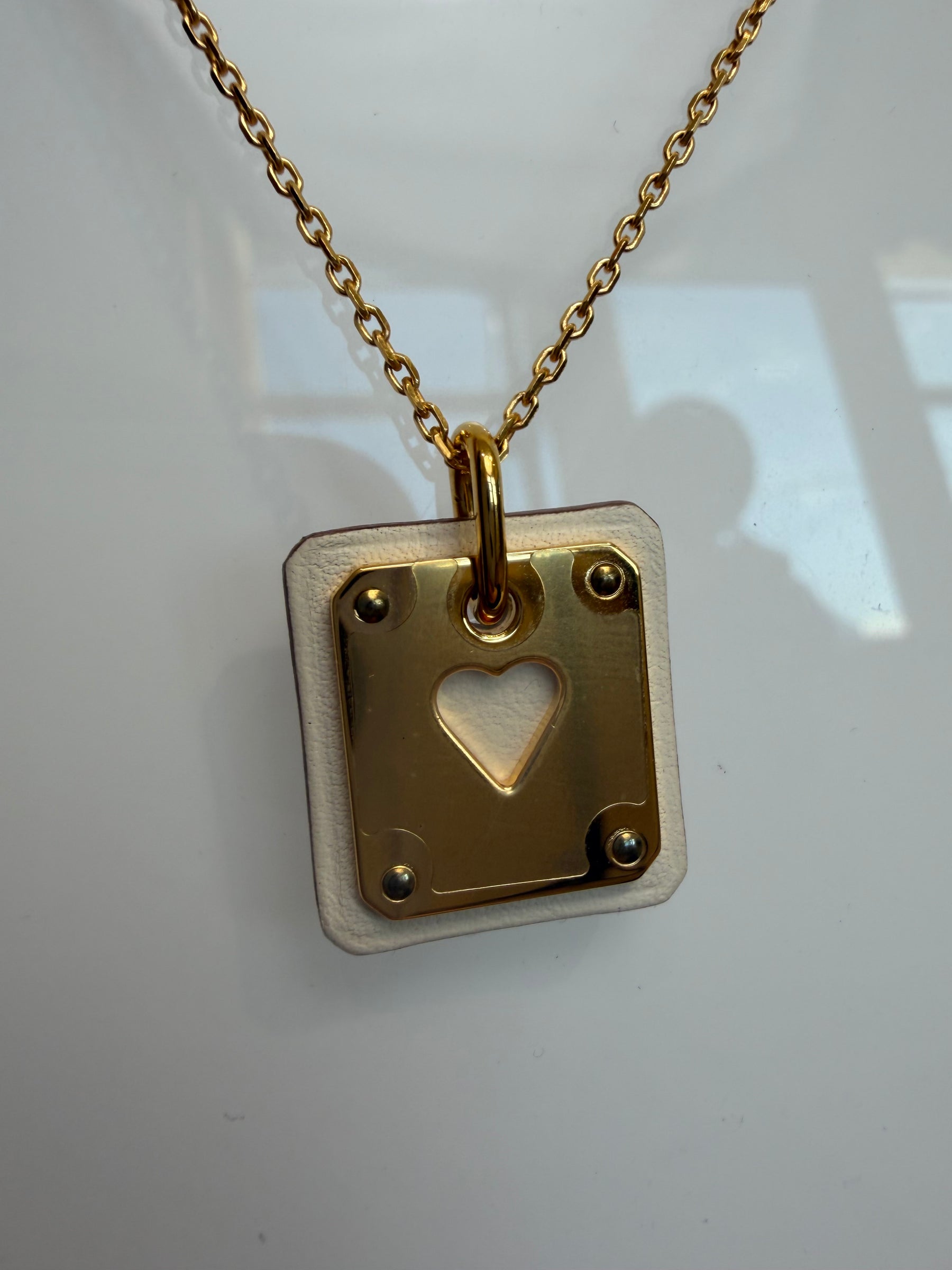 Hermès Gold Tone and White Leather As De Couer Necklace