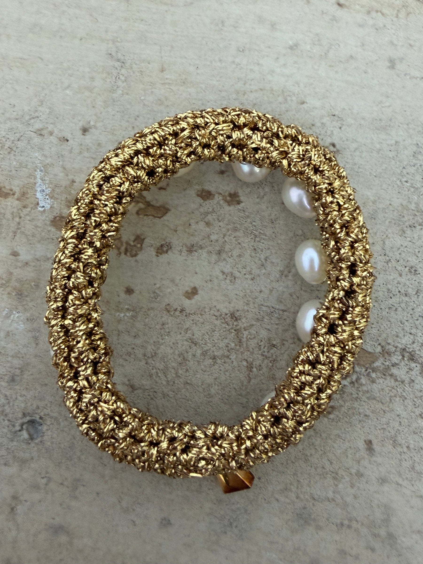 Lucy Folk Gold Crochet and Pearl Bracelet